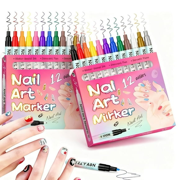 1/2Set Waterproof Nail Art Pen,12 Colors Gel Pens,Fine Tip Nail Arts Pen 0.5mm/0.01in,Acrylic Paint Pens Point Liner Pen, For Nails Art Design DIY Decoration