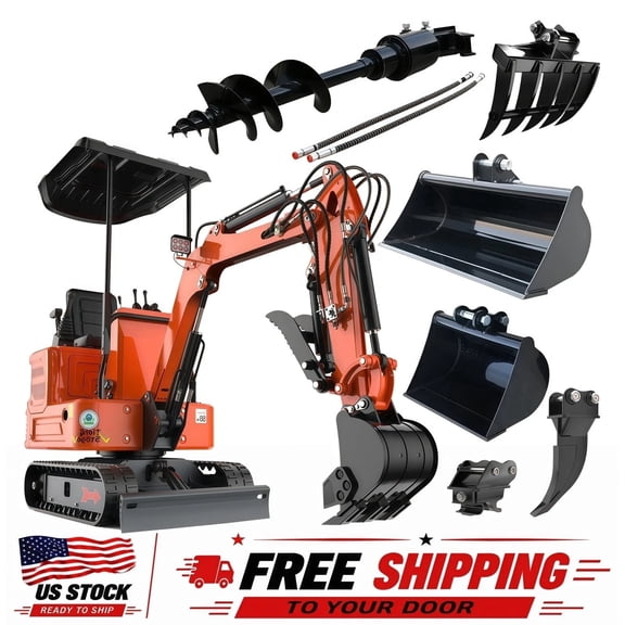 APEXYUN 1.2Ton Mini Excavator 13.5HP B&S Crawler Tracked EPA With 6 Attachments Pilot Control