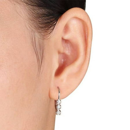 1/2ct 3 Stone Diamond Earrings 14K White Gold