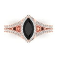 thumbnail image 1 of 1.2ct Marquise Cut Black Natural Onyx 18k Pink Rose Gold Engraving Statement Bridal Wedding Halo Designer Ring Size 4, 1 of 5