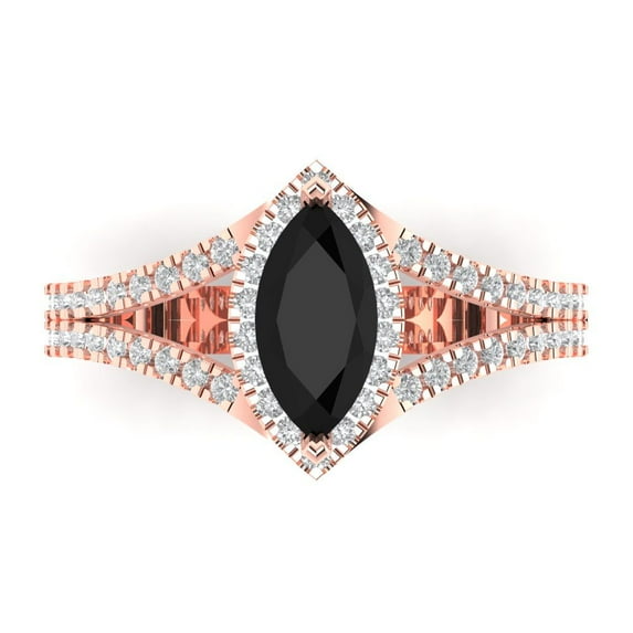 1.2ct Marquise Cut Black Natural Onyx 18k Pink Rose Gold Engraving Statement Bridal Wedding Halo Designer Ring Size 7