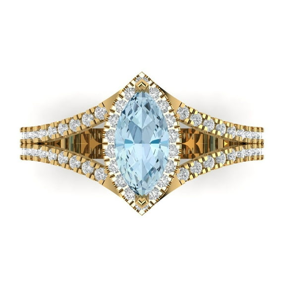 Clara Pucci 14K Yellow Gold 1.2ct Blue Halo Ring for Women