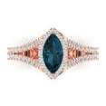 thumbnail image 1 of 1.2ct Marquise Cut Blue Natural London Blue Topaz 18k Pink Rose Gold Engraving Statement Bridal Wedding Halo Designer Ring Size 5.5, 1 of 5