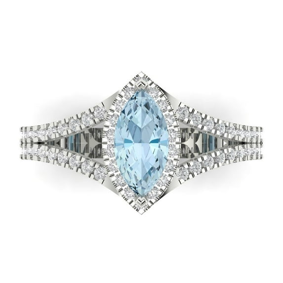 Clara Pucci 14K White Gold 1.2ct SwissBlueTopaz Halo Ring for Women