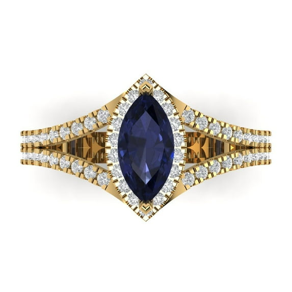 Clara Pucci 14K Yellow Gold 1.2ct BlueSapphire Halo Ring for Women