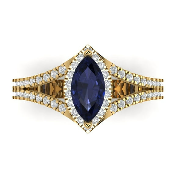 Clara Pucci 14K Yellow Gold 1.2ct BlueSapphire Halo Ring for Women
