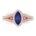 thumbnail image 1 of 1.2ct Marquise Cut Blue Tanzanite 18k Pink Rose Gold Engraving Statement Bridal Wedding Halo Designer Ring Size 11, 1 of 5