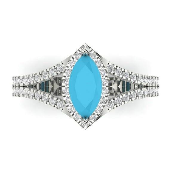 Clara Pucci 14K White Gold 1.2ct Turquoise Halo Ring for Women