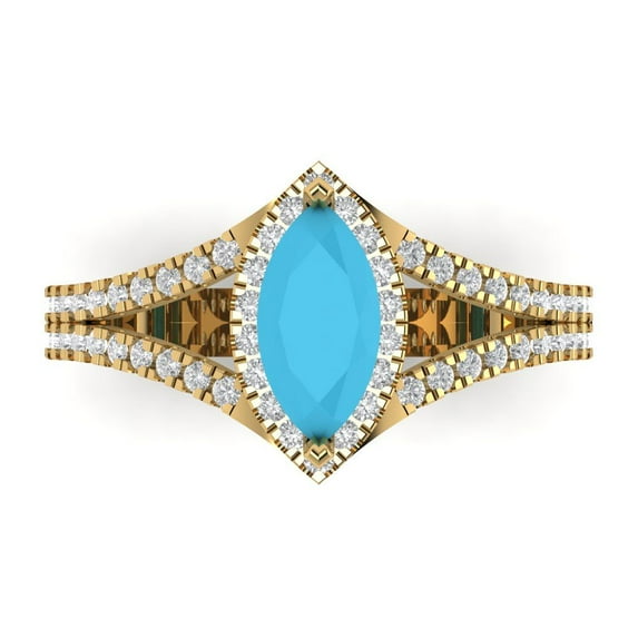 Clara Pucci 14K Yellow Gold 1.2ct Turquoise Halo Ring for Women