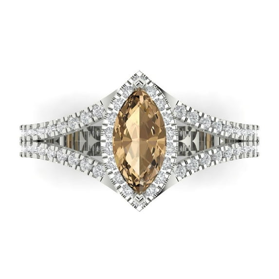 Clara Pucci 14K White Gold 1.2ct Champagne Halo Ring for Women