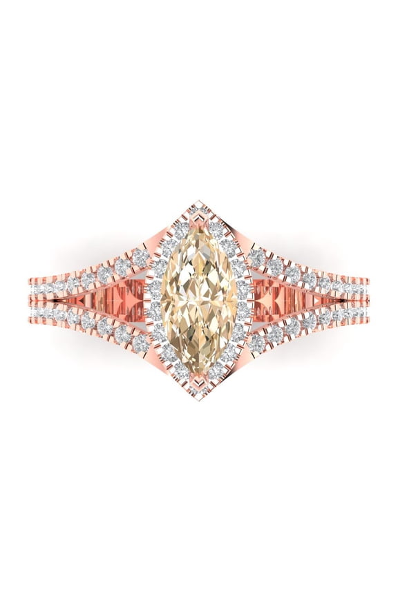1.2ct Marquise Cut Brown Natural Morganite 14k Pink Rose Gold Engraving Statement Bridal Wedding Halo Designer Ring Size 5