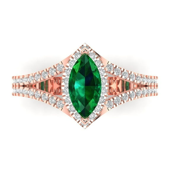Clara Pucci 14K Rose Gold 1.2ct Emerald Halo Ring for Women