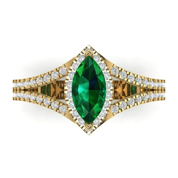 Clara Pucci 14K Yellow Gold 1.2ct Emerald Halo Ring for Women