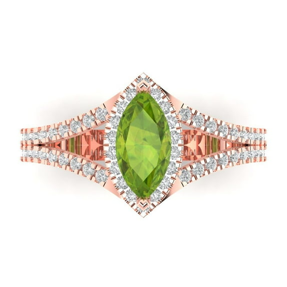 Clara Pucci 14K Rose Gold 1.2ct Peridot Halo Ring for Women