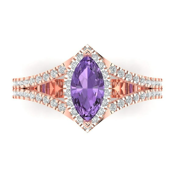 Clara Pucci 14K Rose Gold 1.2ct Alexandrite Halo Ring for Women