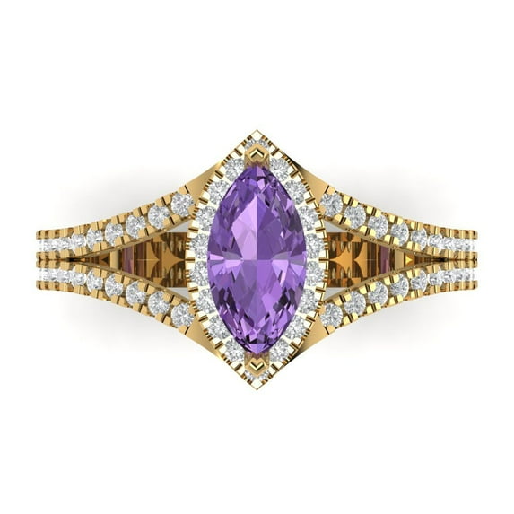 1.2ct Marquise Cut Purple Alexandrite 18k Yellow Gold Engraving Statement Bridal Wedding Halo Designer Ring Size 10.5