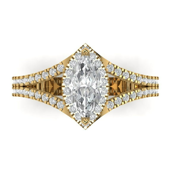 1.2ct Marquise Cut White Sapphire 14k Yellow Gold Engraving Statement Bridal Wedding Halo Designer Ring Size 6.5