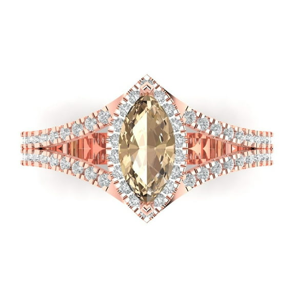 1.2ct Marquise Cut Yellow Moissanite 18k Pink Rose Gold Engraving Statement Bridal Wedding Halo Designer Ring Size 3.5