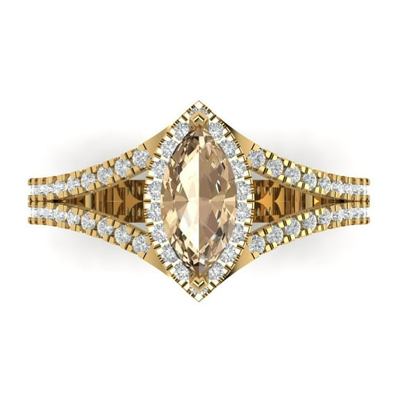 1.2ct Marquise Cut Yellow Moissanite 18k Yellow Gold Engraving Statement Bridal Wedding Halo Designer Ring Size 9