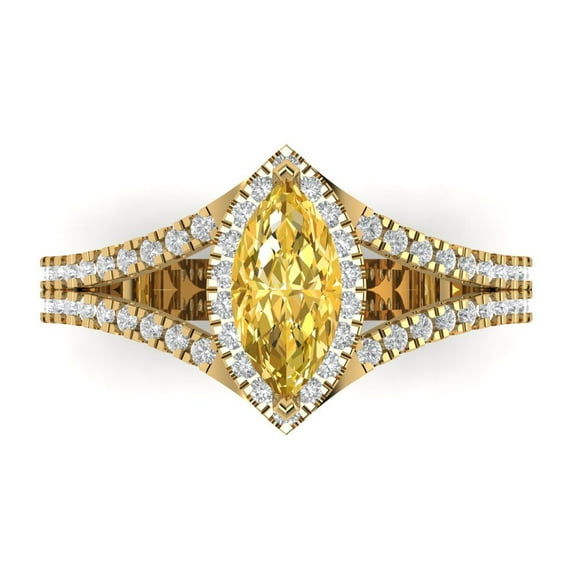 1.2ct Marquise Cut Yellow Natural Citrine 18k Yellow Gold Engraving Statement Bridal Wedding Halo Designer Ring Size 8.5