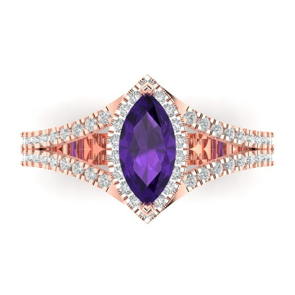 Halo Engagement Ring for Women - 1.2ct Natural Amethyst in 14K Rose Gold Promise Ring