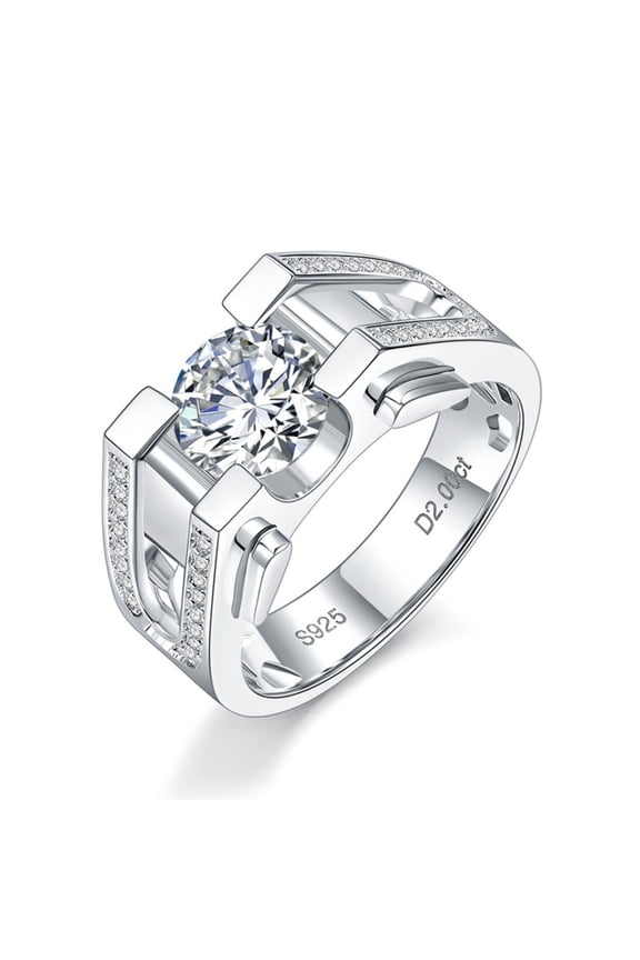 1-2ct Mens Moissanite Wedding Bands D Color VVS1 Clarity Diamond Rings 18K Plated S925 Sterling Silver Moissanite Rings for Men with Certificate