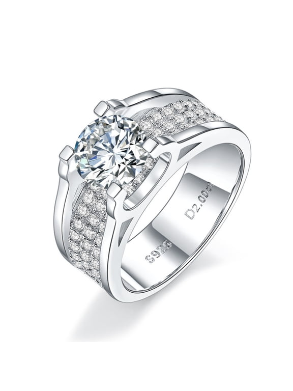 1-2ct Moissanite Rings for Men D Color VVS1 Clarity Mens Diamond Rings S925 Sterling Silver Moissanite Wedding Bands with Certificate