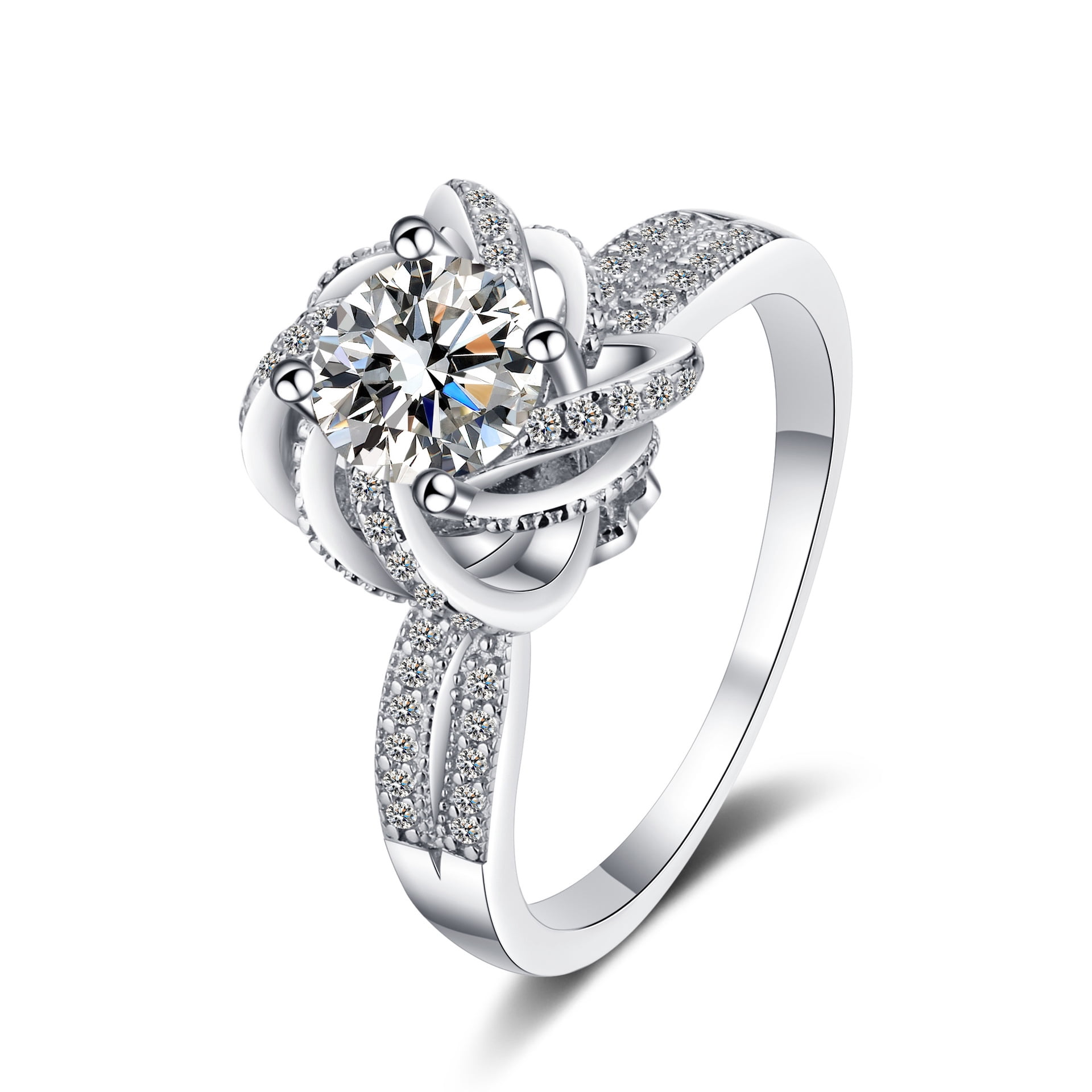 1-2ct Moissanite Rings for Women Round Cut D Color VVS1 Sterling Silver Diamond Engagement Rings Moissanite Wedding Rings for Women with Certificate