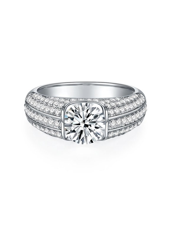 1-2ct Moissanite Wedding Bands for Men Sterling Silver Anniversary Promise Ring Diamond Rings Round Cut D Color VVS1 Moissanite Engagement Rings with Certificate