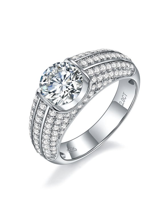 1-2ct Moissanite Wedding Bands for Men Sterling Silver Anniversary Promise Ring Diamond Rings Round Cut D Color VVS1 Moissanite Engagement Rings with Certificate