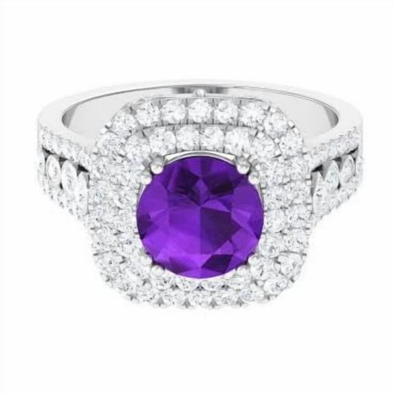 1.2ct Round Cocktail Bezel Set Amethyst Ring with CZ Accent 925 Sterling Silver Promise Ring for Women | Wedding, Engagement Bridal Rings | Mothers Day Gift_9