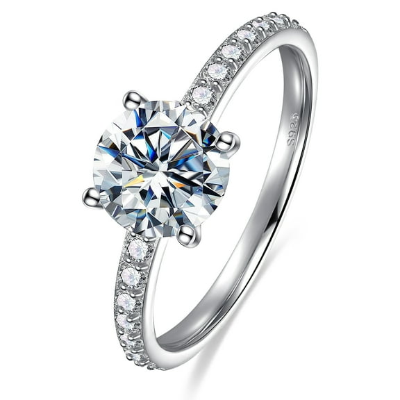 1.2ct Round Cut Moissanite Engagement Ring 925 Sterling Silver D Color VVSI Clarity Simulated Diamond Rings 11 Stone Wedding Anniversary Stackable Ring for Women