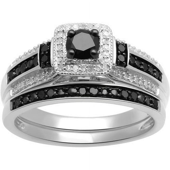 1/2ct. T.W. Black and White Diamond Sterling Silver Bridal Set
