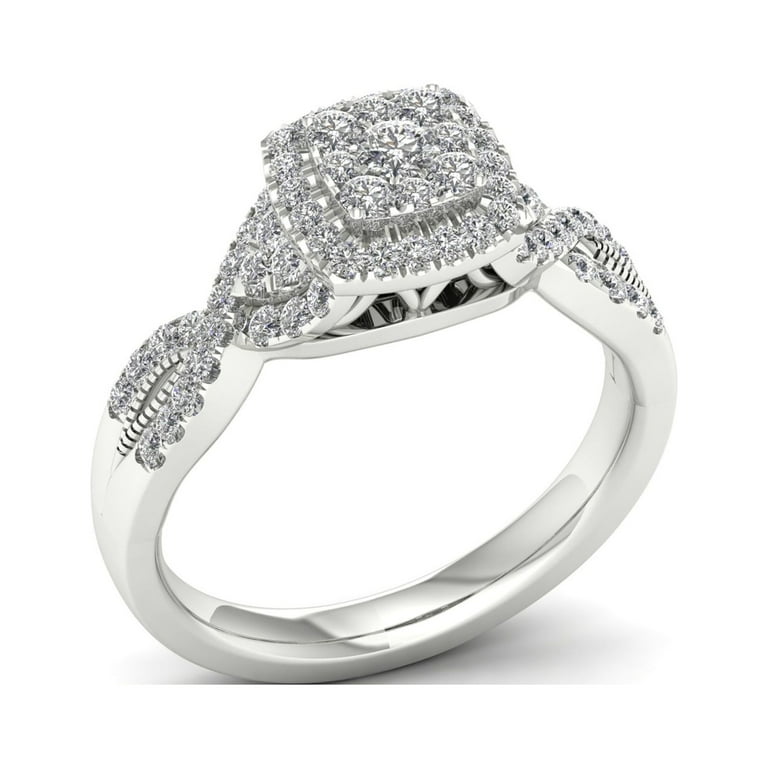 1/2ct TDW Diamond 10K White Gold Twist Shank Engagement Ring