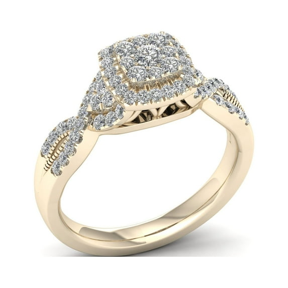 1/2ct TDW Diamond 10K Yellow Gold Twist Shank Engagement Ring
