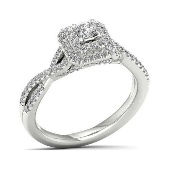 1/2ct TDW Princess Cut Diamond 10K White Gold Twist Shank Engagement Ring