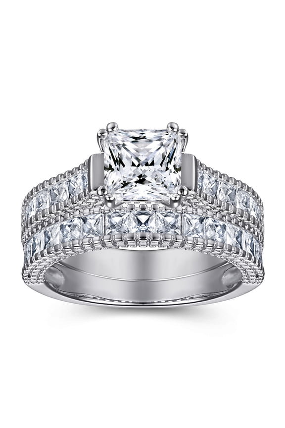 1.2ct Wedding Band for Women Princess Cut Bridal Ring Sets Cubic Zirconia Promise Engagement Rings Vintage Infinity Pave Set