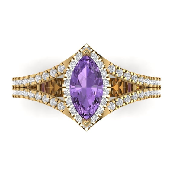 Clara Pucci 14K Yellow Gold Solid Gold Alexandrite Halo Anniversary Ring for Women - 1.2 cttw Marquise Cut