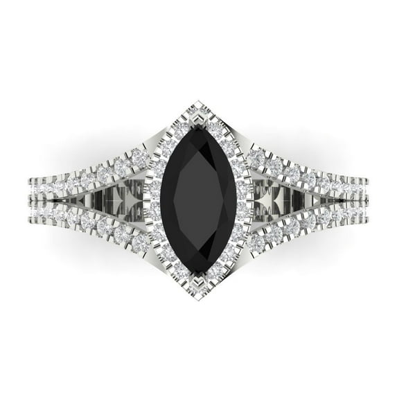 Clara Pucci 14K White Gold Solid Gold Onyx Halo Anniversary Ring for Women - 1.2 cttw Marquise Cut