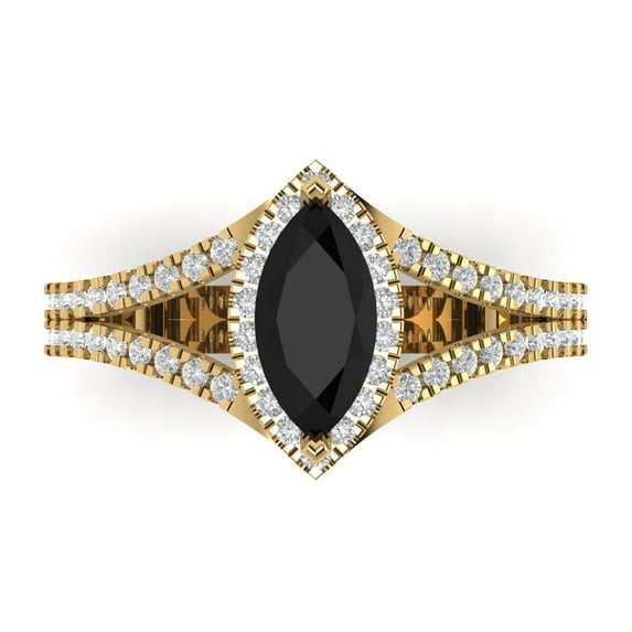 Clara Pucci 14K Yellow Gold Solid Gold Onyx Halo Anniversary Ring for Women - 1.2 cttw Marquise Cut
