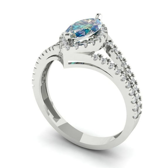 1.2ct marquise cut blue moissanite 18k white gold halo Bridal Wedding Engagement Promise Anniversary Ring for Women size 9.75