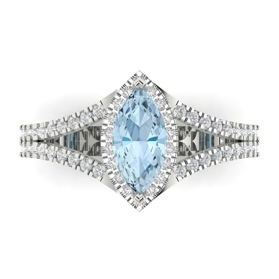 Clara Pucci 14K White Gold Solid Gold Aquamarine Halo Anniversary Ring for Women - 1.2 cttw Marquise Cut