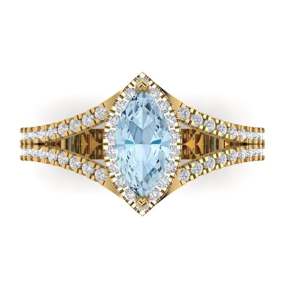 Clara Pucci 14K Yellow Gold Solid Gold Aquamarine Halo Anniversary Ring for Women - 1.2 cttw Marquise Cut