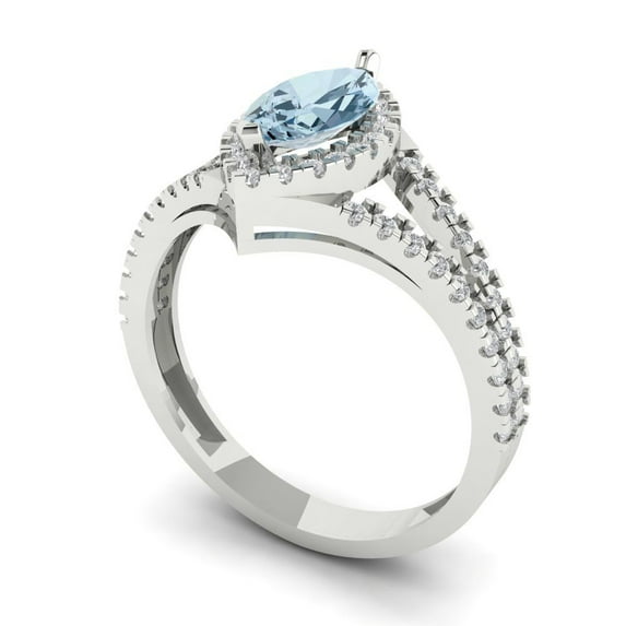 1.2ct marquise cut blue Zircon 14k white gold halo Bridal Wedding Engagement Promise Anniversary Ring for Women size 10.25