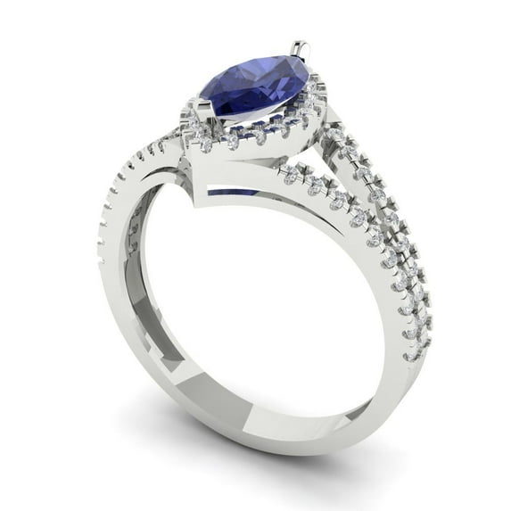 1.2ct marquise cut blue tanzanite 14k white gold halo Bridal Wedding Engagement Promise Anniversary Ring for Women size 3.75