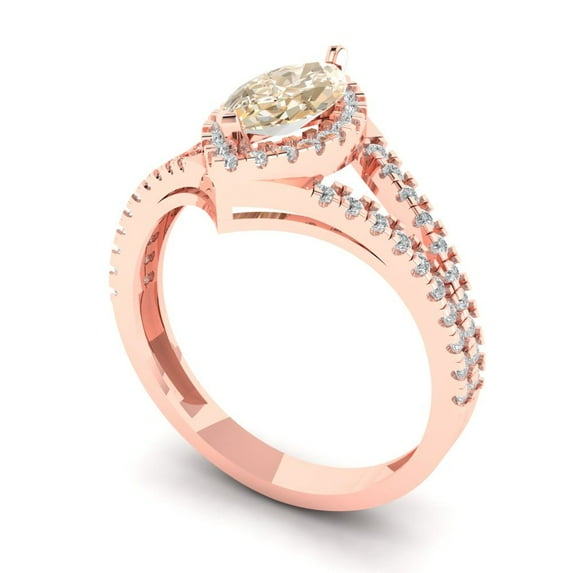 1.2ct marquise cut brown natural morganite 14k rose gold halo Bridal Wedding Engagement Promise Anniversary Ring for Women size 7.25