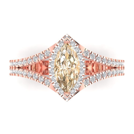 Clara Pucci 14K Rose Gold Solid Gold Morganite Halo Anniversary Ring for Women - 1.2 cttw Marquise Cut