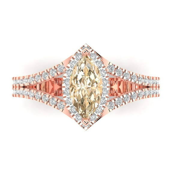 Clara Pucci 14K Rose Gold Solid Gold Morganite Halo Anniversary Ring for Women - 1.2 cttw Marquise Cut