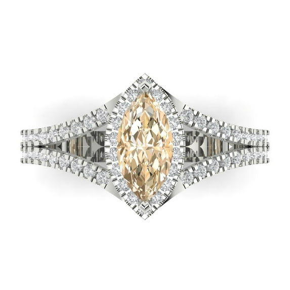 Clara Pucci 14K White Gold Solid Gold Morganite Halo Anniversary Ring for Women - 1.2 cttw Marquise Cut