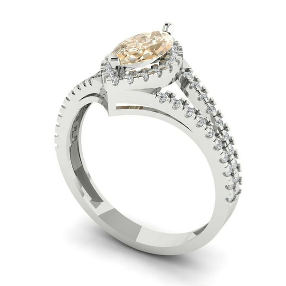 1.2ct marquise cut brown natural morganite 18k white gold halo Bridal Wedding Engagement Promise Anniversary Ring for Women size 5.75